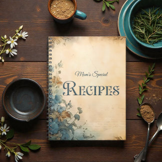 Carnet Blue Rustic Floral Victorian Family Recipe Book