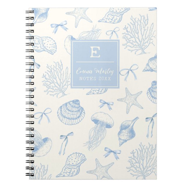 Carnet Blue Vintage Ocean arcs Monogramme girly (Devant)