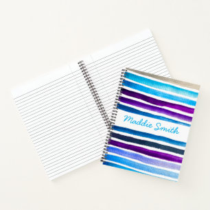 Carnet Blue watercolor stripes painted