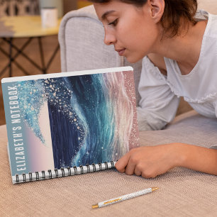 Carnet Blue White Ocean Wave Nom personnalisé Funny Spira