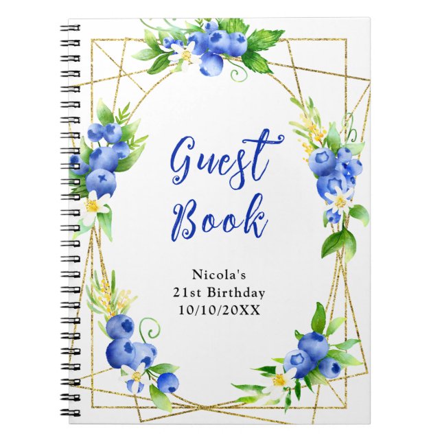 Carnet Blueberries and Foliage Birthday Guest Book (Devant)