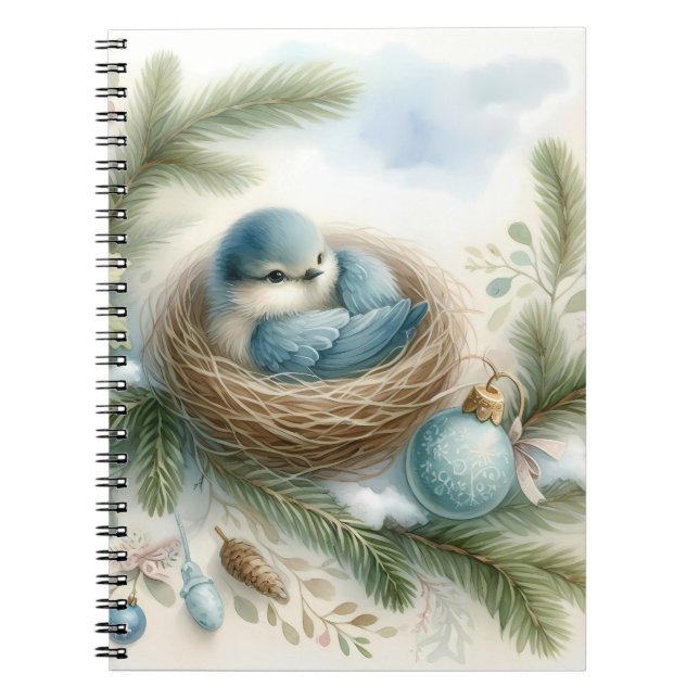Carnet Bluebird Nest with Ornaments in Winter Pines  (Devant)
