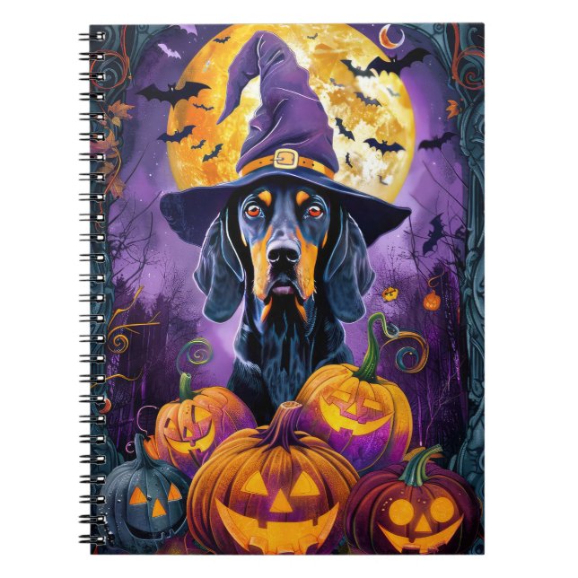 Carnet Bluetick Coonhound effrayant Sorcière d'Halloween  (Devant)