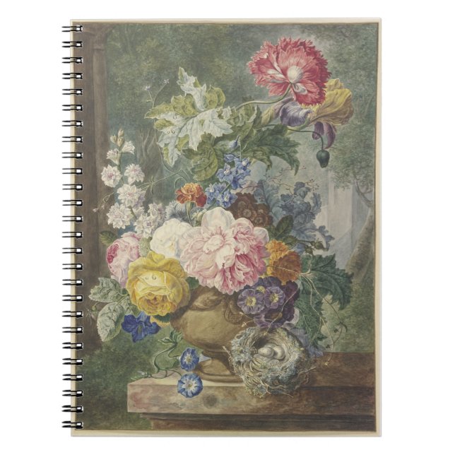 Carnet Blumenstrauß in einer Vase mit Vogelnest (Devant)