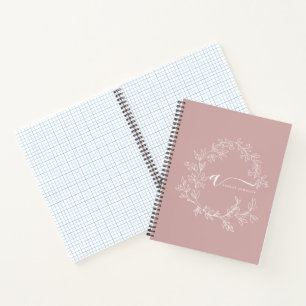 Carnet Blush Dusty Rose Écriture Moderne Féminin Monogram
