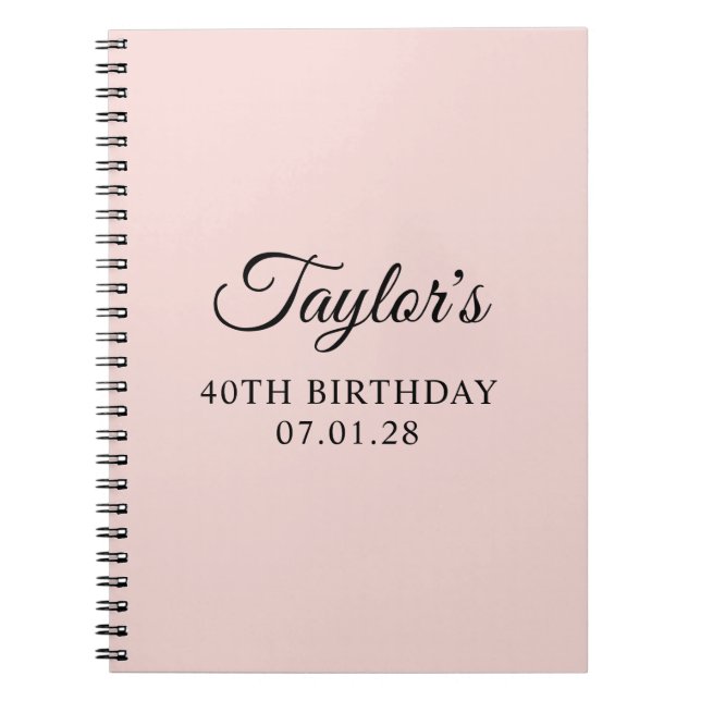 Carnet Blush et Noir Élégant Script 40e Anniversaire (Devant)
