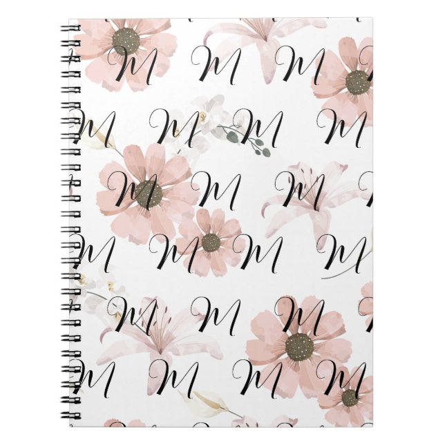 Carnet Blush Fleurs Art Monogramme Aquarelle (Devant)