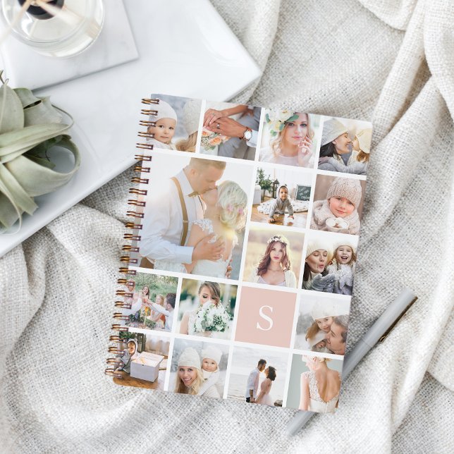 Carnet Blush Monogram Photo Collage (Créateur téléchargé)