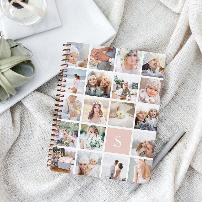 Carnet Blush Monogram Photo Collage (Créateur téléchargé)