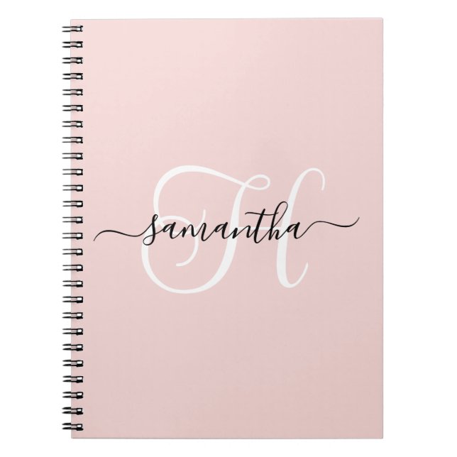 Carnet Blush Noir et Blanc Élégant Monogramme (Devant)
