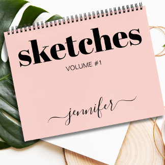 Carnet Blush Pink Black Personalized Sketchbook Name