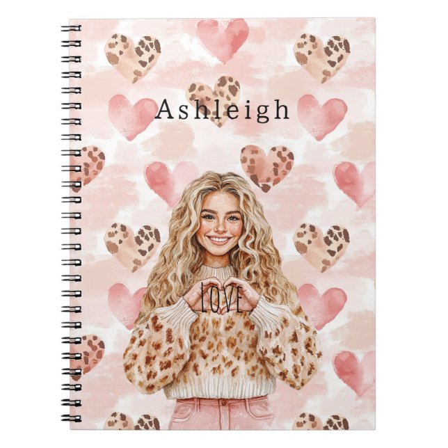 Carnet Blush Pink Cream Leopard Hearts (Devant)