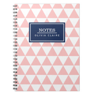 Carnet Blush Pink Triangle Pattern Navy Name Template