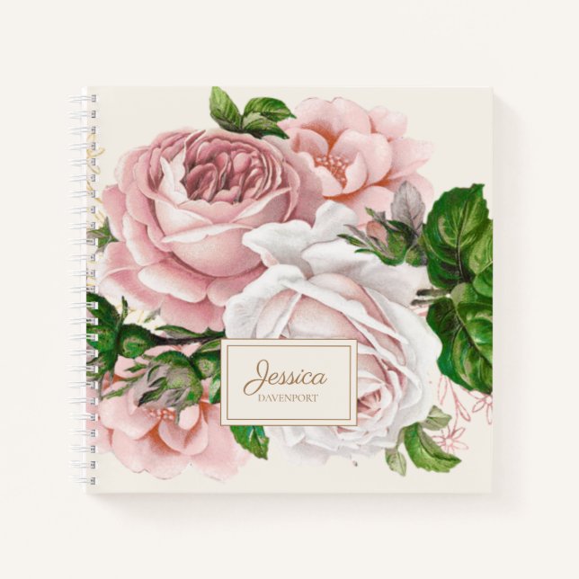 Carnet Blush Rose Antique Floral Cream College Rulé (Devant)
