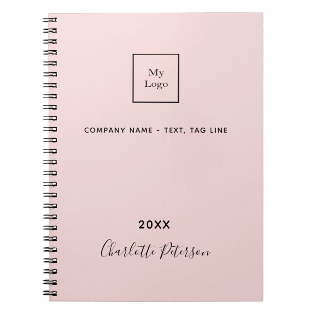 Carnet Blush rose élégant monogramme logo d'entreprise (Devant)