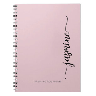 Carnet Blush Rose Féminin Nom Monogramme Moderne Script