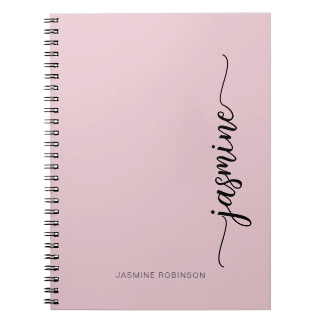 Carnet Blush Rose Féminin Nom Monogramme Moderne Script  (Devant)