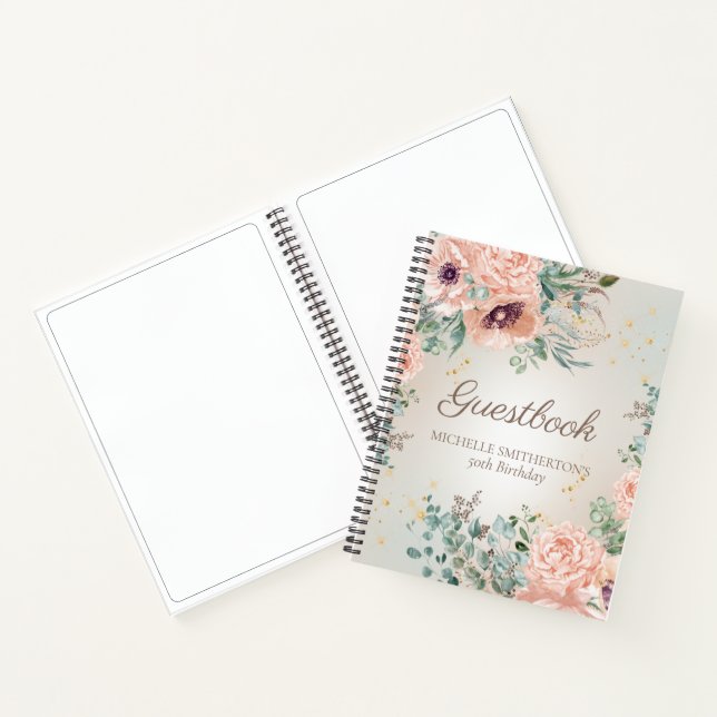 Carnet Blush rose Floral Gold Parties scintillant Anniver (Intérieur)
