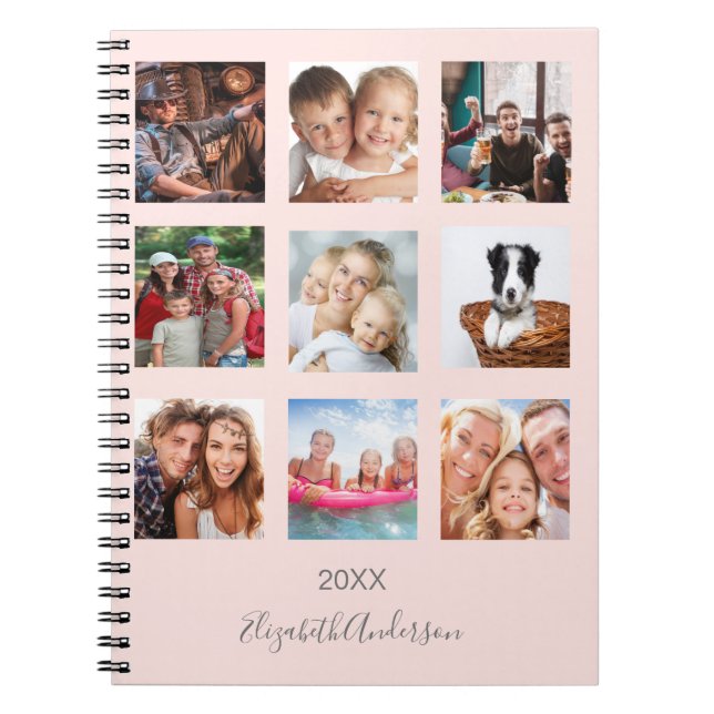 Carnet Blush rose gold et monogramme de collage photo (Devant)