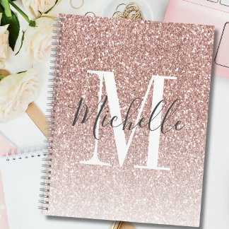 Carnet Blush Rose Gold Pailleté Monogramme Nom Féminin