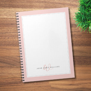 Carnet Blush Rose Minimaliste Monogramme à Deux Bordures