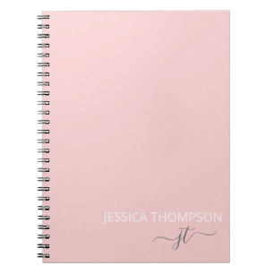 Carnet Blush Rose Monogramme Féminin Simple Nom de Script