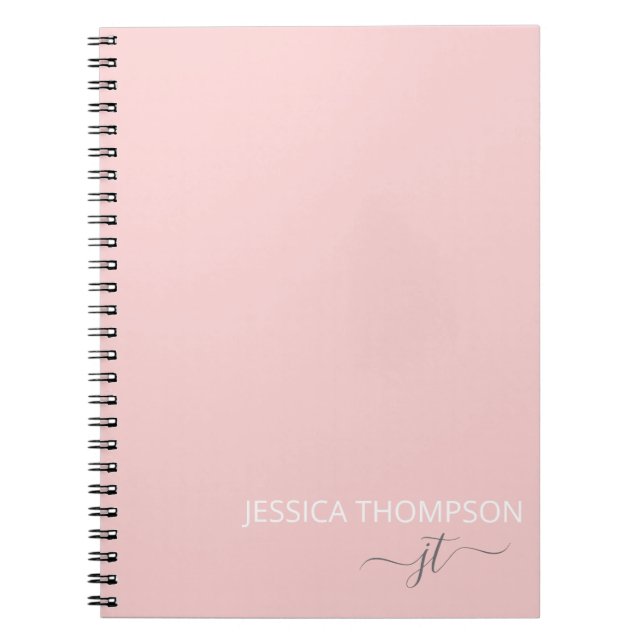 Carnet Blush Rose Monogramme Féminin Simple Nom de Script (Devant)