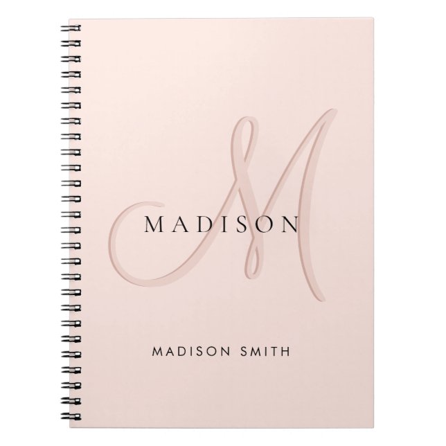 Carnet Blush rose monogramme script stylé élégant (Devant)