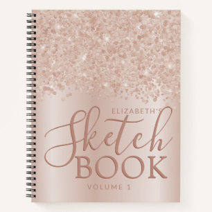 Carnet Blush Rose Or Nom personnalisé Girly Sketchbook