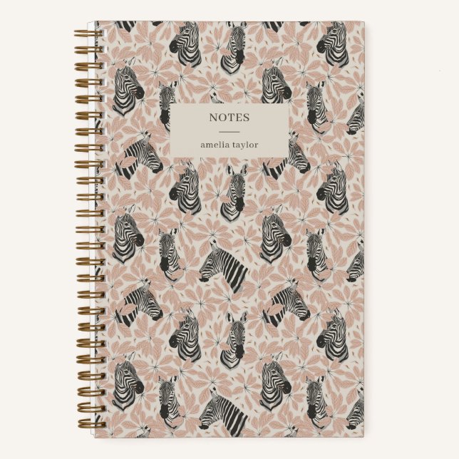 Carnet Blush Zebra Botanical Safari Notes Personalized (Recto)