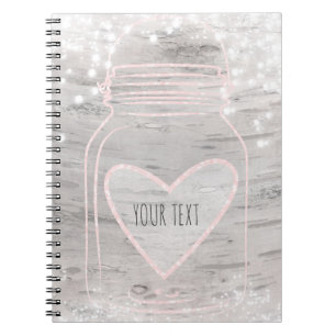 Carnet Bocal Mason en forme de cœur scintillant rose & Éc