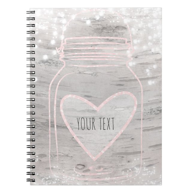 Carnet Bocal Mason en forme de cœur scintillant rose & Éc (Devant)