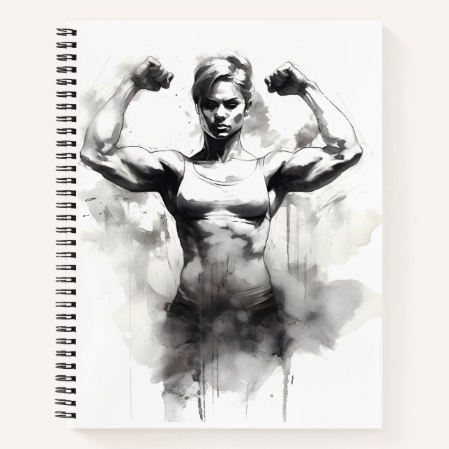 Carnet Bodybuilding Croquis Femelle Flextant Ses Muscles (Devant)