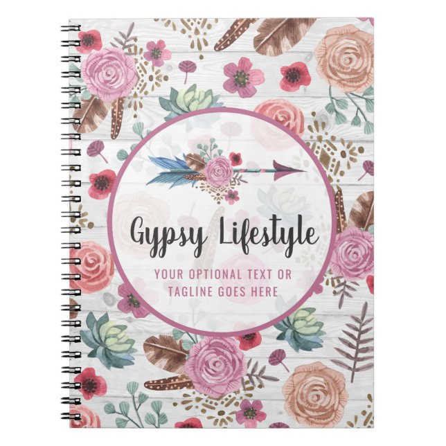 Carnet Bohème Chic Flèche Rustique à Plumes Aquarelle Boh (Devant)