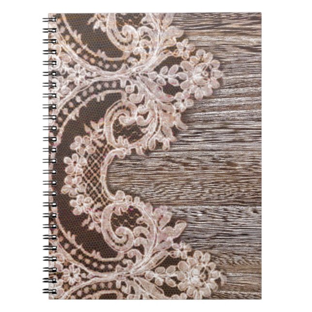 Carnet bohème chic western country bois dentelle florale (Devant)