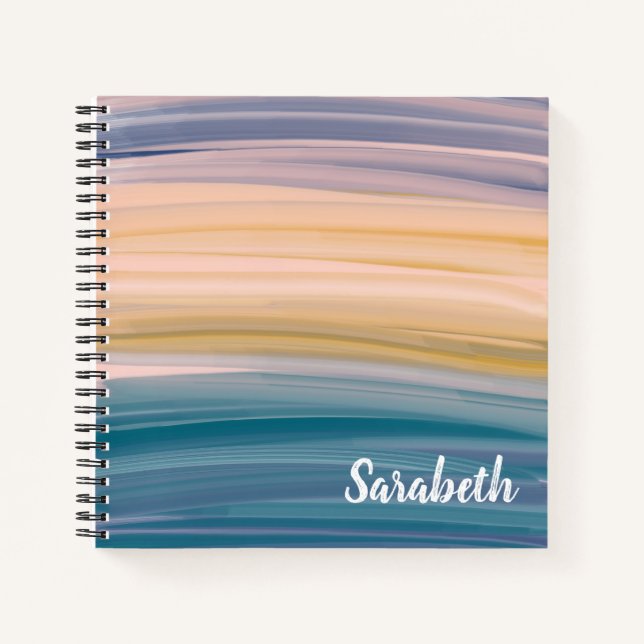 Carnet Boho Abstrait Aquarelle Brush Strokes Earthy Blue (Devant)