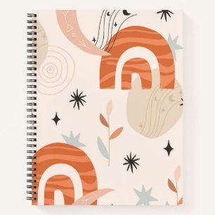 Carnet Boho arc-en-ciel abstraite ligne art lune étoiles