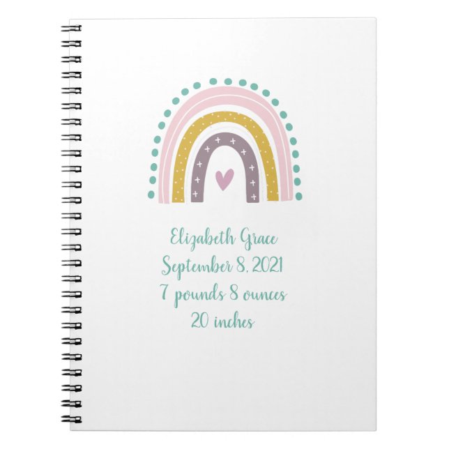 Carnet Boho Arc-en-ciel rose Turquoise Gold Hearts Baby C (Devant)