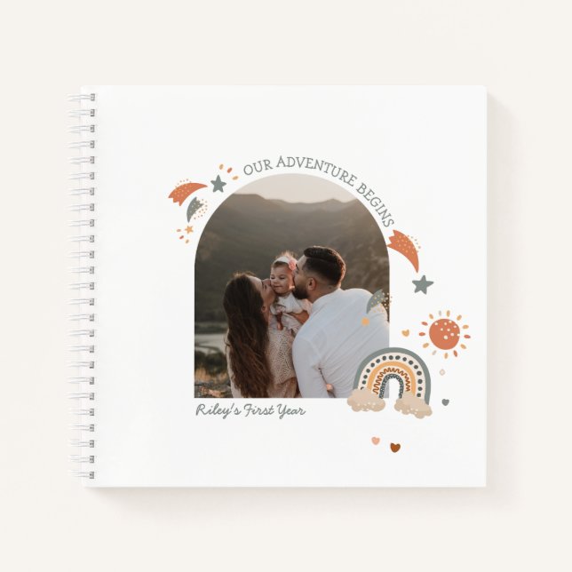 Carnet Boho Baby Arc-en-Ciel Premières Années Souvenirs & (Devant)