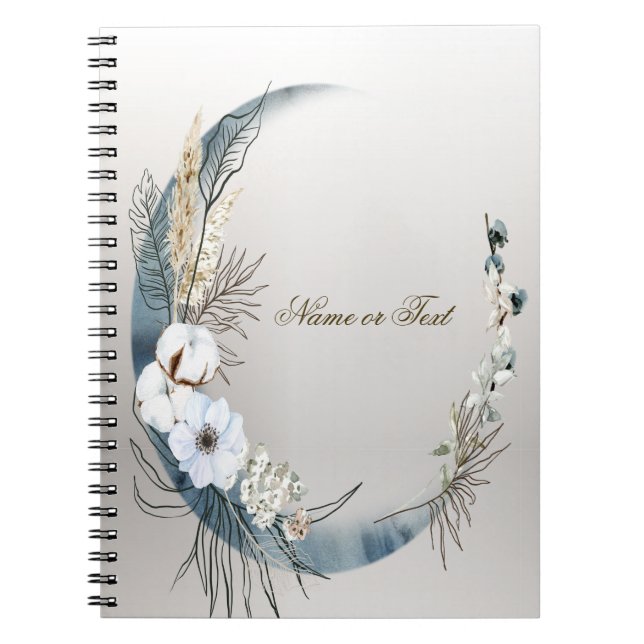 Carnet Boho Blanc Orchidée Fleurs Bleu Lune Élégant (Devant)