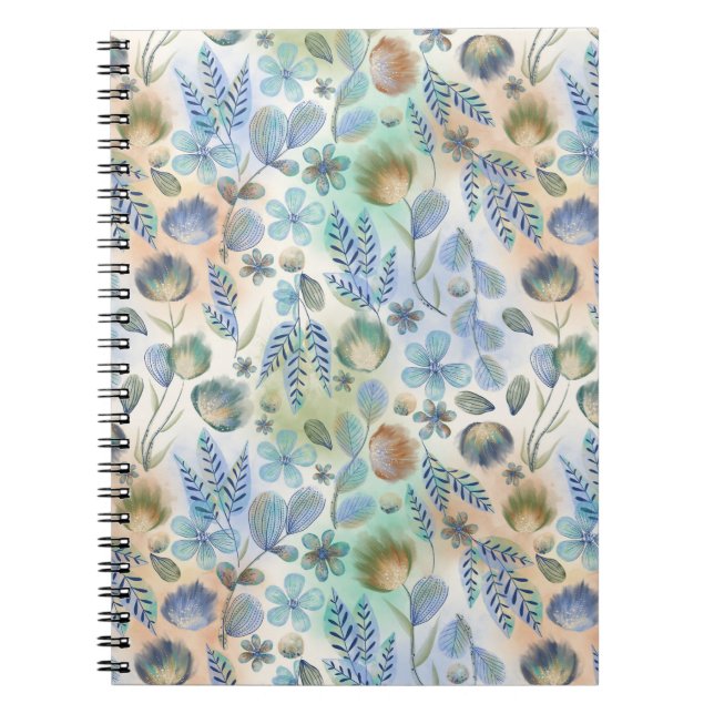 Carnet Boho bleu vert floral botanique fantaisiste  (Devant)