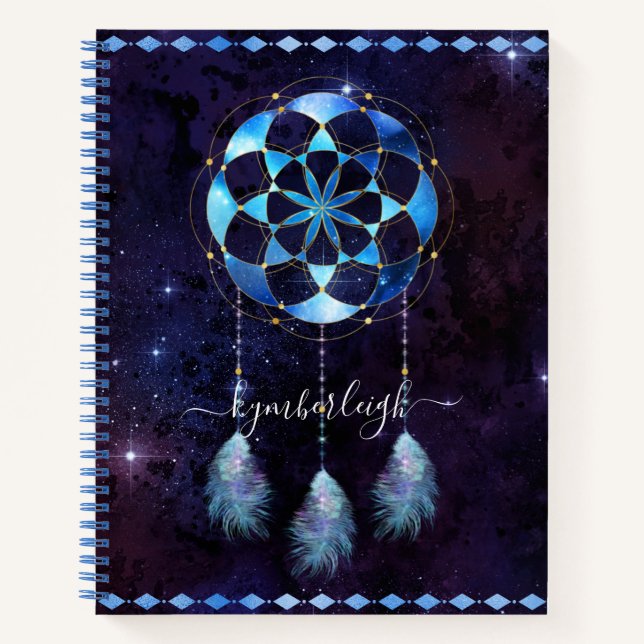 Carnet Boho Blue Tribal Celestial Mandala Dreamcatcher (Devant)