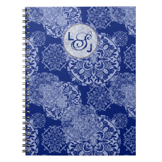 Carnet Boho Blues Méditatifs Mandalas Monogrammées (Devant)