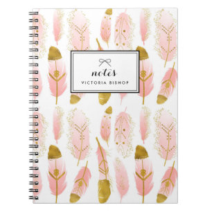 Carnet Boho Blush Plumes rose Or Foil Personnalisé