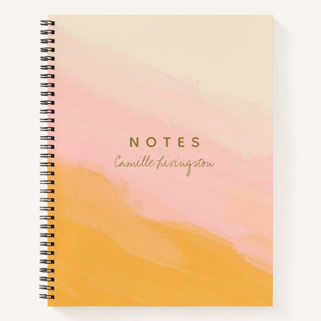 Carnet Boho Chic Aquarelle rose et jaune Personnalisé (Devant)