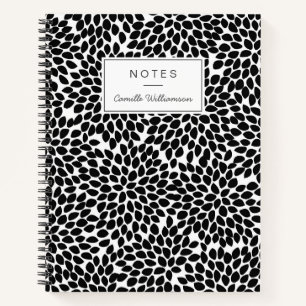 Carnet Boho Chic noir et blanc Abstrait motif floral