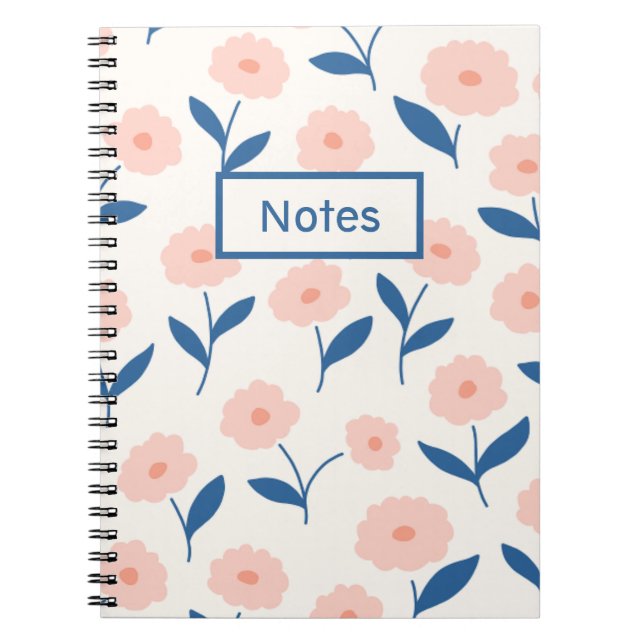Carnet Boho Chic Personnalisé Nom Motif Fleur Rose (Devant)