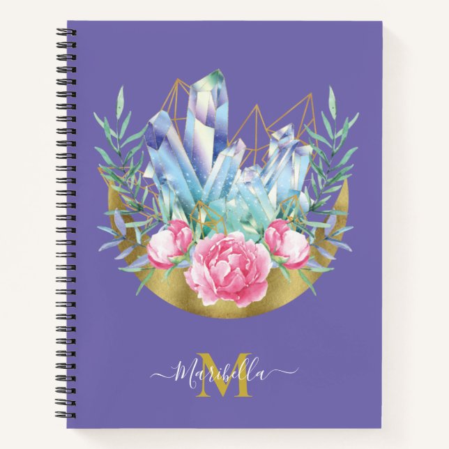 Carnet Boho Crescent Moon Crystal Cluster Roses Rose (Devant)