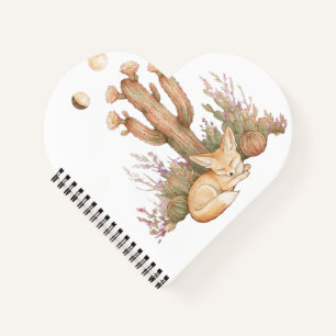Carnet Boho Désert Fennec Fox Endormi Sous Cactus Saguaro