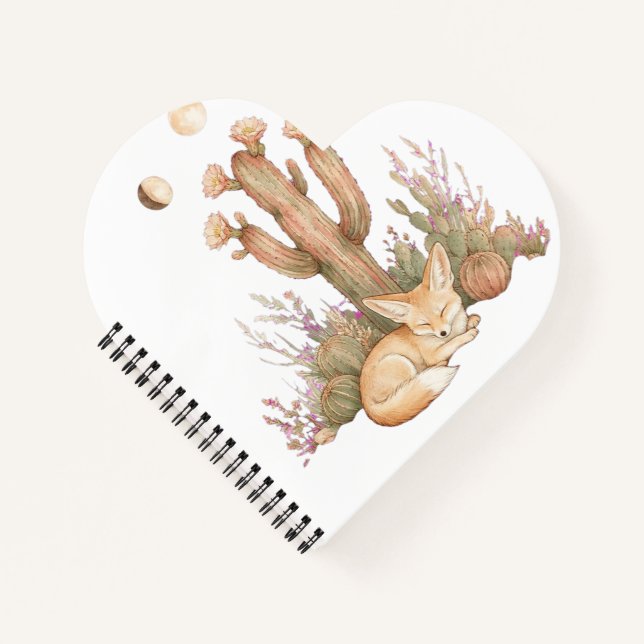 Carnet Boho Désert Fennec Fox Endormi Sous Cactus Saguaro (Devant)